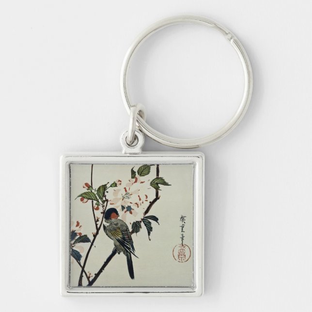 Cherry Blossoms and Small Bird Keychain (Front)
