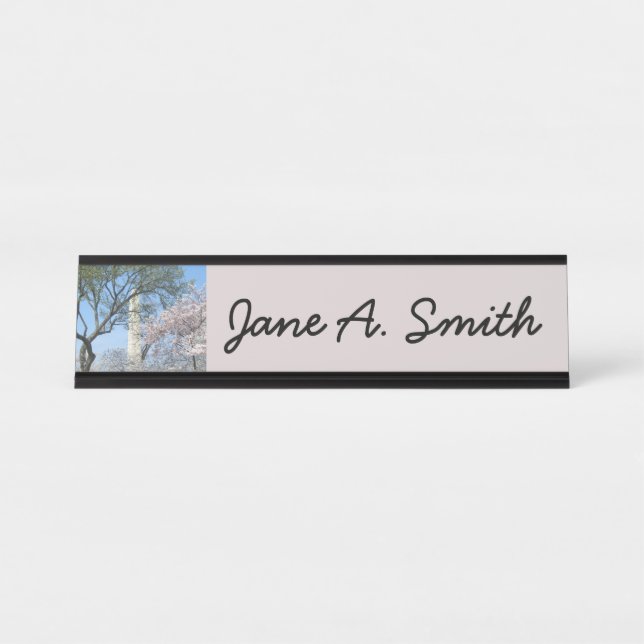 Cherry Blossoms and the Washington Monument in DC Desk Name Plate (Front)
