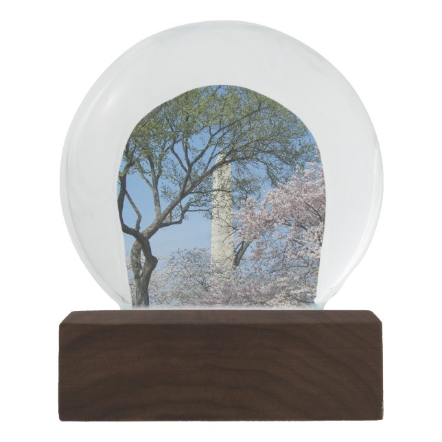Cherry Blossoms and the Washington Monument in DC Snow Globe (Front)