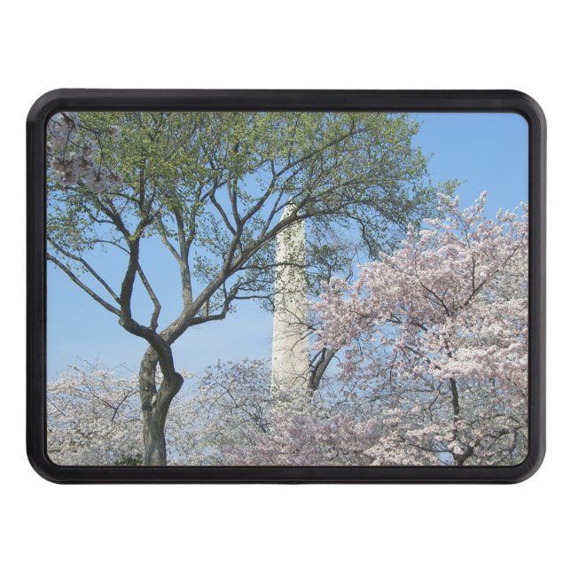Cherry Blossoms and the Washington Monument in DC Trailer Hitch Cover (Front)