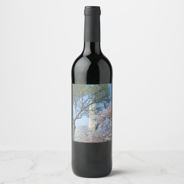 Cherry Blossoms and the Washington Monument in DC Wine Label (Front)