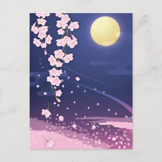 Cherry Blossoms Asian Sakura with Night Sky Postcard (Front)