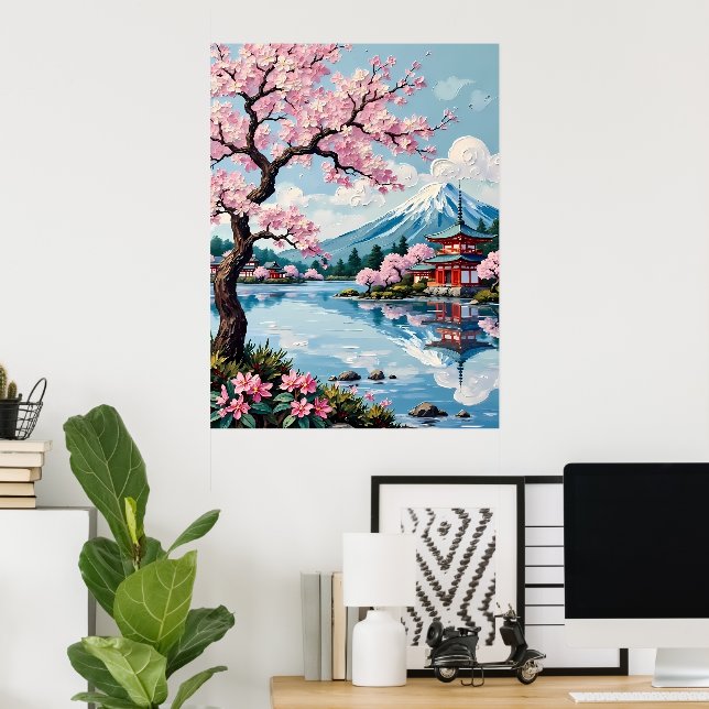 Cherry Blossoms at the Pagoda Lake Poster (Home Office)