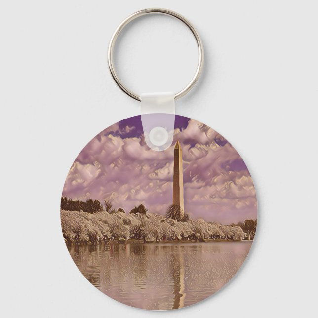 Cherry Blossoms at the Washington Monument  Keycha Keychain (Front)