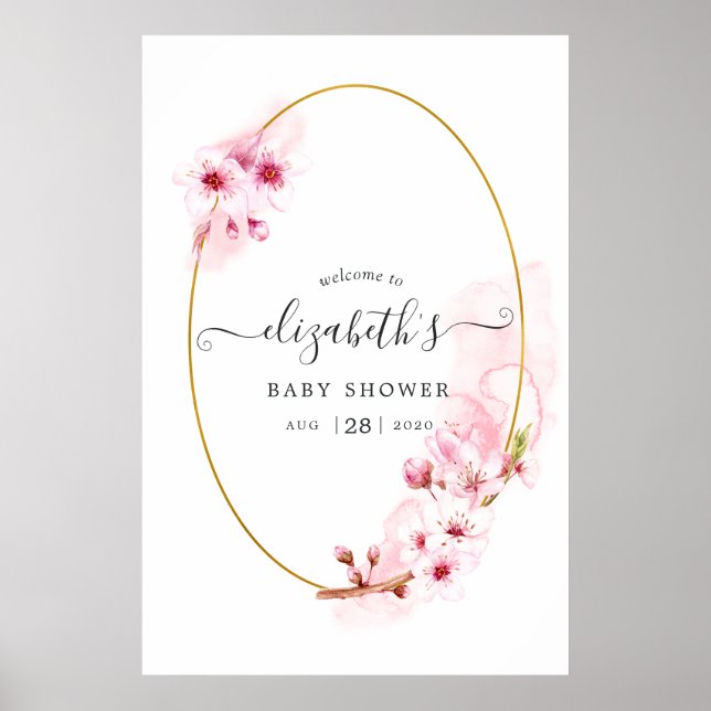 Cherry Blossoms Baby Shower Welcome Poster (Front)