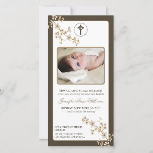 Cherry Blossoms Baptism Announcement (taupe)