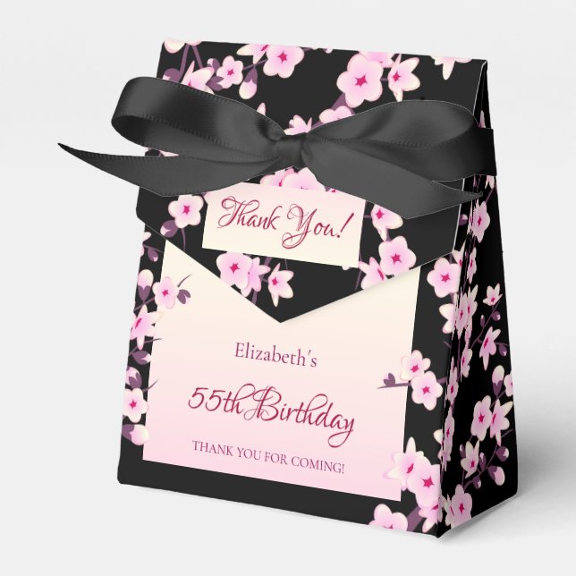 Cherry Blossoms Black Pink Birthday Favor Box (Front Side)