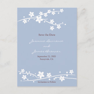 Cherry Blossoms Blue Announcement Postcard