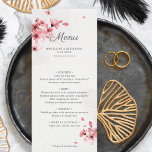 Cherry blossoms blush pink romantic wedding menu<br><div class="desc">Created to coordinate with our "Pink Cherry Blossom Wedding" collection, this customizable wedding menu is perfect for any stylish, romantic and elegant marriage dinner. Featuring a contemporary illustration of pink watercolor cherry branches with flowers and blossoms, this menu is easily customizable to include the names of the Bride and Groom,...</div>