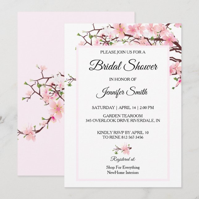 Cherry Blossoms Bridal Shower Pink Pink Card (Front/Back)