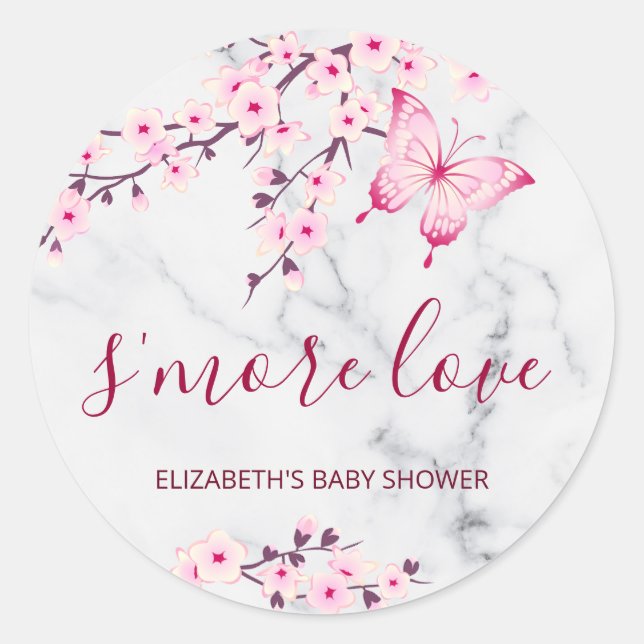 Cherry Blossoms  Butterfly S'more Love Classic Round Sticker (Front)