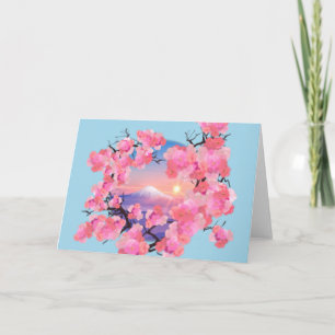 Cherry Blossoms by Mount Fuji in blue Card