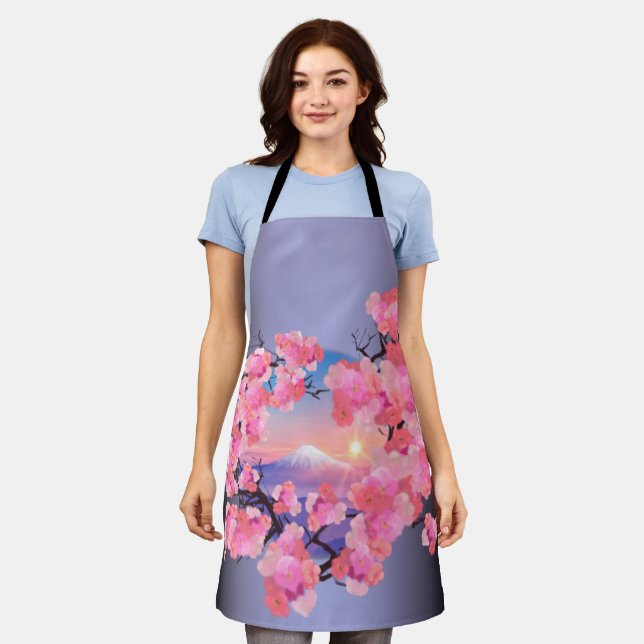 Cherry Blossoms by Mount Fuji in Purple Apron (Worn)