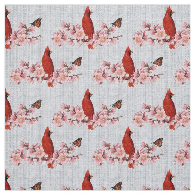 Cherry Blossoms & Cardinal Fabric (Swatch)