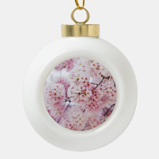 Cherry Blossoms Ceramic Ball Christmas Ornament (Front)