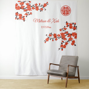 Cherry Blossoms Chinese Wedding Backdrop Tapestry