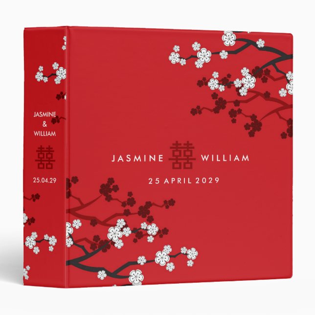 Cherry Blossoms Double Happiness Chinese Wedding Binder (Front/Spine)