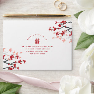 Cherry Blossoms & Double Happiness Chinese Wedding Envelope