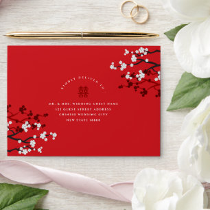Cherry Blossoms & Double Happiness Chinese Wedding Envelope