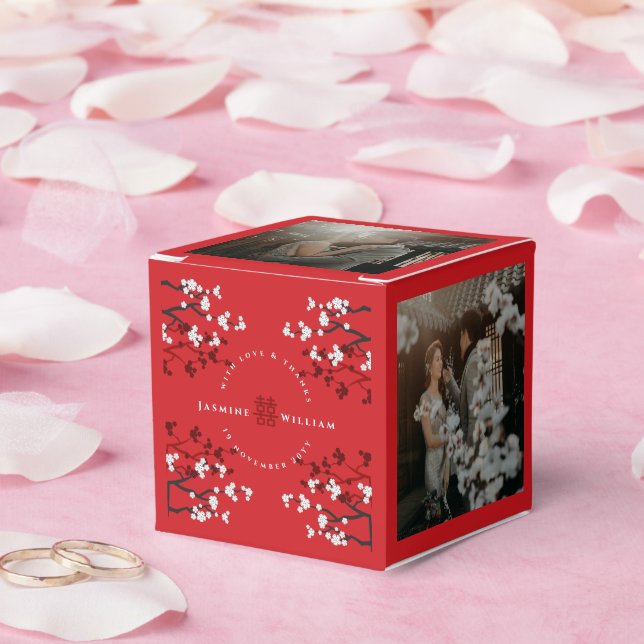 Cherry Blossoms & Double Happiness Chinese Wedding Favor Box (Wedding)
