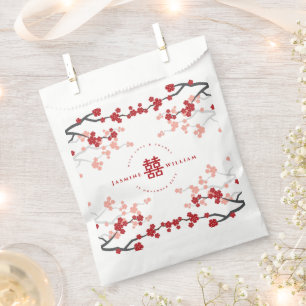 Cherry Blossoms & Double Happiness Chinese Wedding Favour Bag
