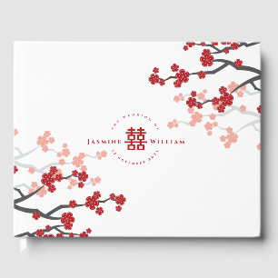 Cherry Blossoms & Double Happiness Chinese Wedding Guest Book