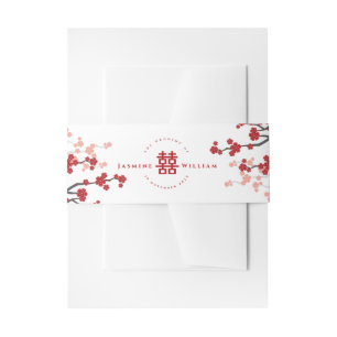 Cherry Blossoms & Double Happiness Chinese Wedding Invitation Belly Band