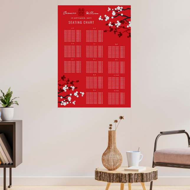 Cherry Blossoms Double Xi Asian Wedding Seat Chart (Living Room 3)