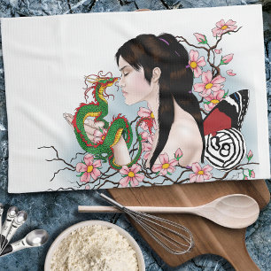 Cherry Blossoms Dragon Serenity Asian Fairy  Kitchen Towel