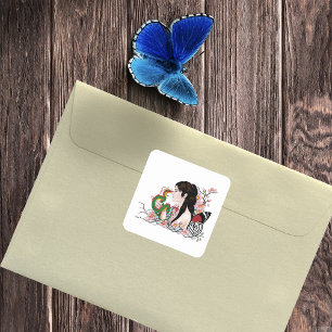 Cherry Blossoms Dragon Serenity Asian Fairy Square Sticker