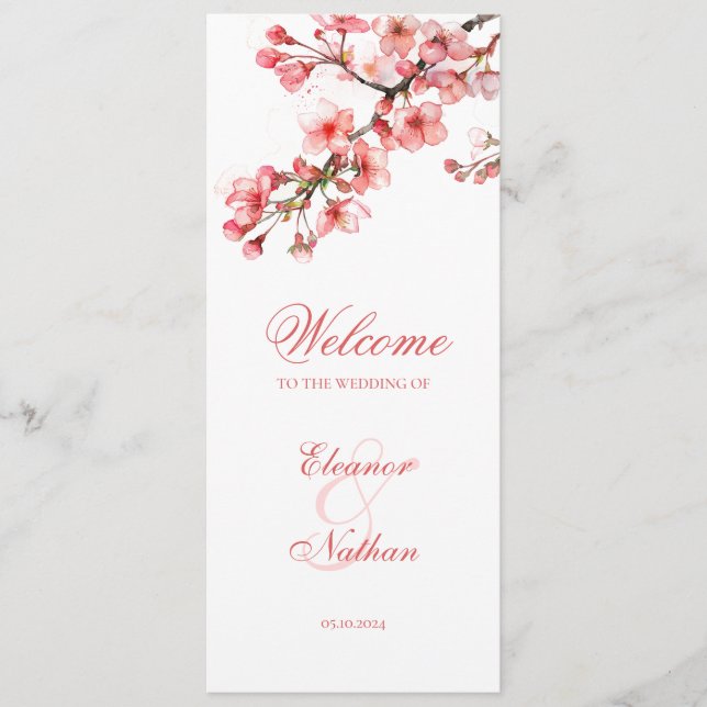 Cherry Blossoms Elegant Spring Wedding Program (Front)