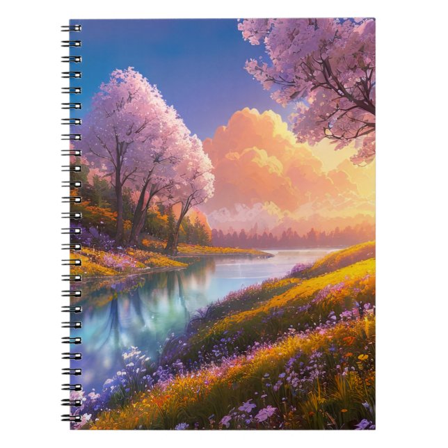 Cherry Blossom's Embrace by the Rive Notebook (Front)