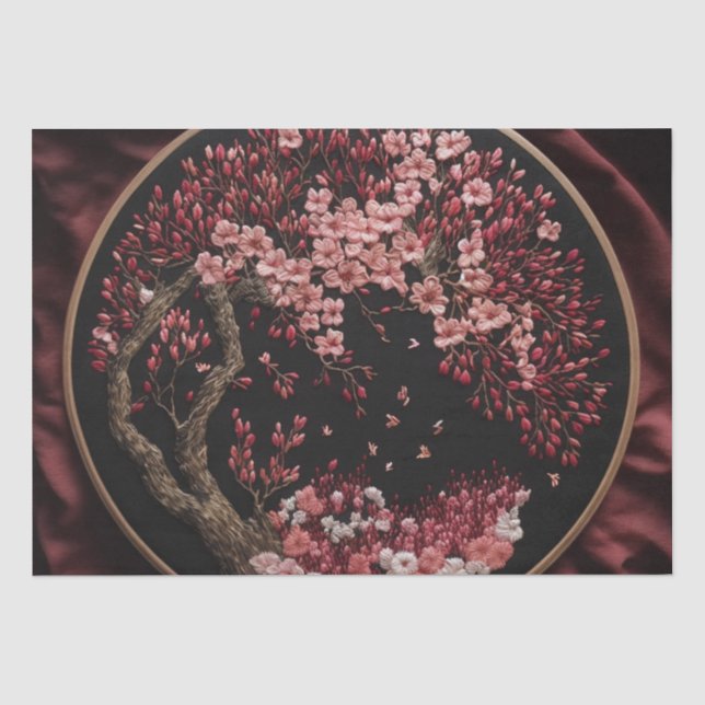 Cherry Blossoms Embroidered Wedding Vintage Wrappi Tissue Paper (Front)