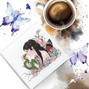 Cherry Blossoms Fairy Dragon Friendship  Glass Coaster