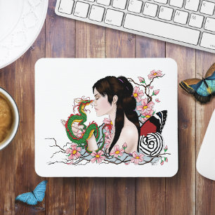 Cherry Blossoms Fairy Dragon Friendship  Mouse Pad