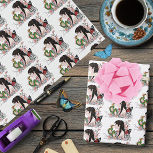 Cherry Blossoms Fairy Dragon Friendship  Wrapping Paper