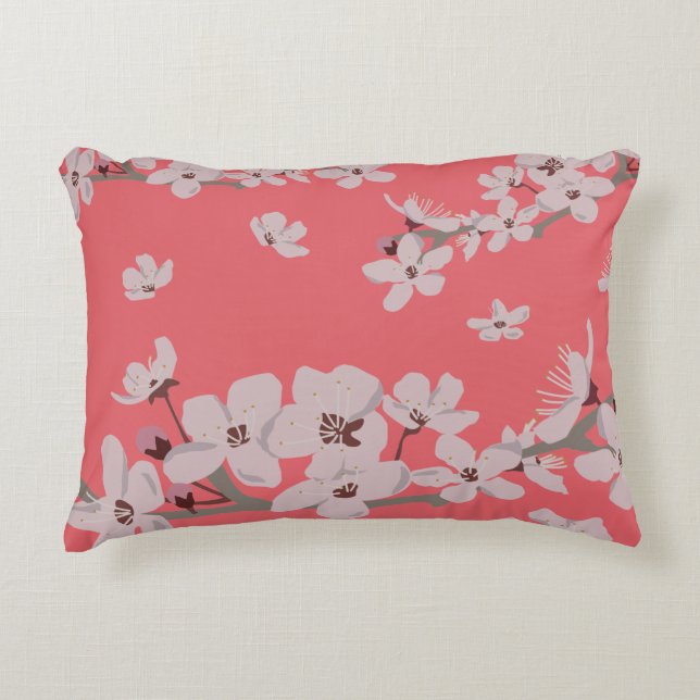 Cherry Blossoms Floating Flowers Accent Pillow (Front)
