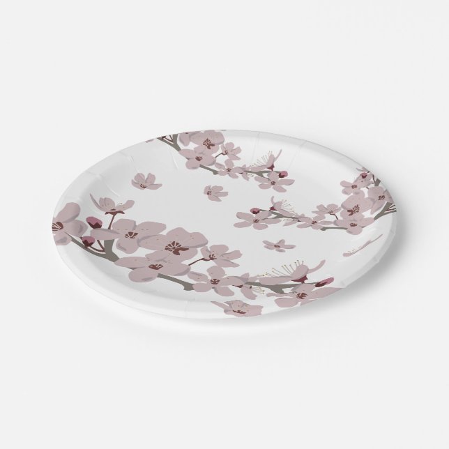 Cherry Blossoms Floating Flowers Paper Plate (Angled)