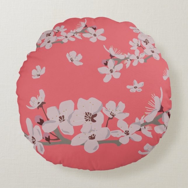 Cherry Blossoms Floating Flowers Round Pillow (Front)