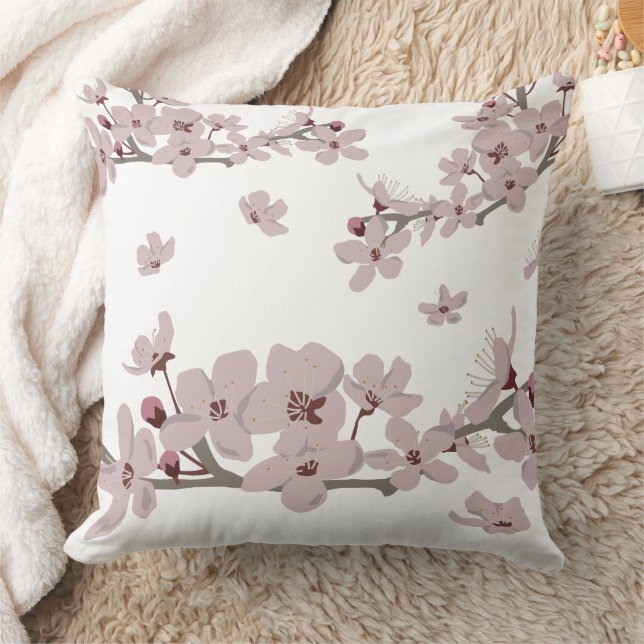 Cherry Blossoms Floating Flowers Throw Pillow (Blanket)