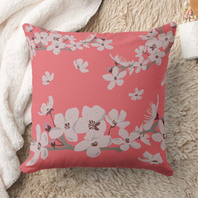 Cherry Blossoms Floating Flowers Throw Pillow (Blanket)