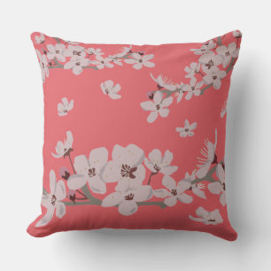 Cherry Blossoms Floating Flowers Throw Pillow