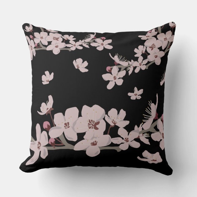 Cherry Blossoms Floating Flowers Throw Pillow (Front)