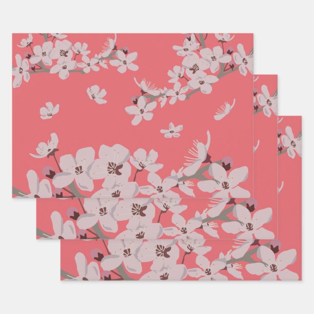 Cherry Blossoms Floating Flowers Wrapping Paper Sheet (Set)
