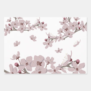 Cherry Blossoms Floating Flowers Wrapping Paper Sheet