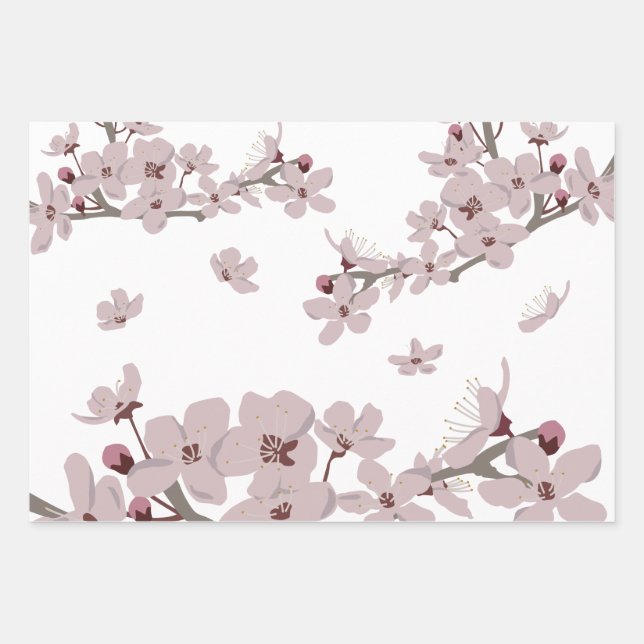 Cherry Blossoms Floating Flowers  Wrapping Paper Sheet (Front)