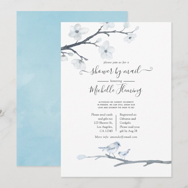 Cherry Blossoms Floral Baby Shower by Mail Invitation (Front/Back)