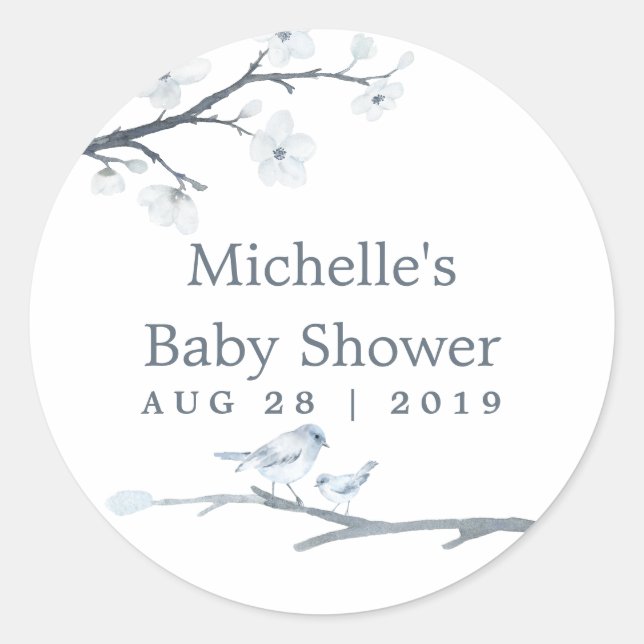 Cherry Blossoms Floral Baby Shower Classic Round Sticker (Front)