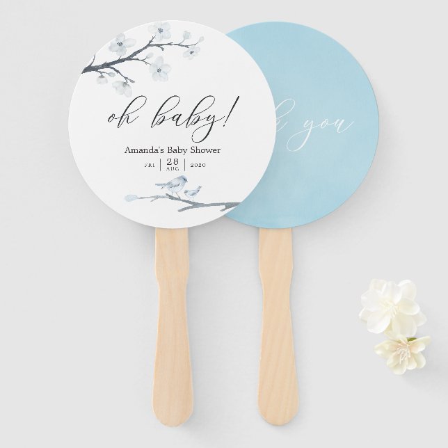 Cherry Blossoms Floral Baby Shower Hand Fan (Front and Back)