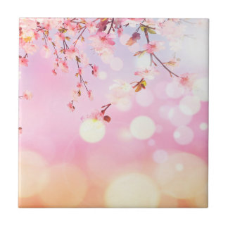 Cherry Blossoms Floral Background Flower Design Tile